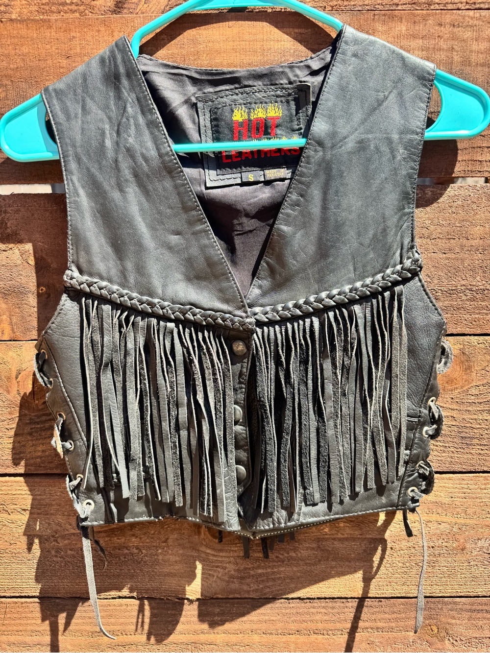 Hot Leathers Black Leather Vest with Fringe